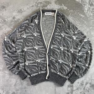 Vintage Michael Gerald Cardigan Sweater USA Made XL Gray Pattern Knit Button Up